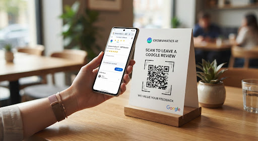 QR code review request stand