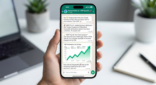 GrowwMatics AI GBP Booster on WhatsApp